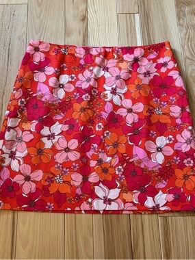 NEW Talbots Tossed Flowers Canvas A Line Pink Orange Patterned Skirt